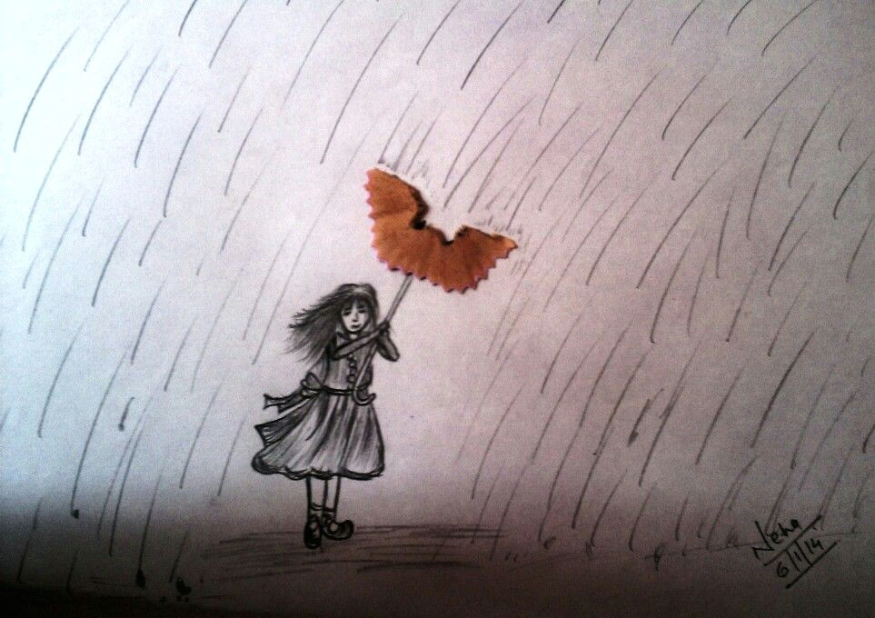 Drawing Of A Girl In Fall Girl In Rain Sketch Pencil Sketches Sketches Drawings Pencil