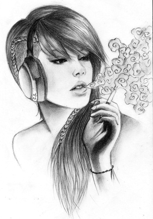 Drawing Of A Girl In Pencil I Could Do without the Smoke but Overall Nice Drawing Pencil