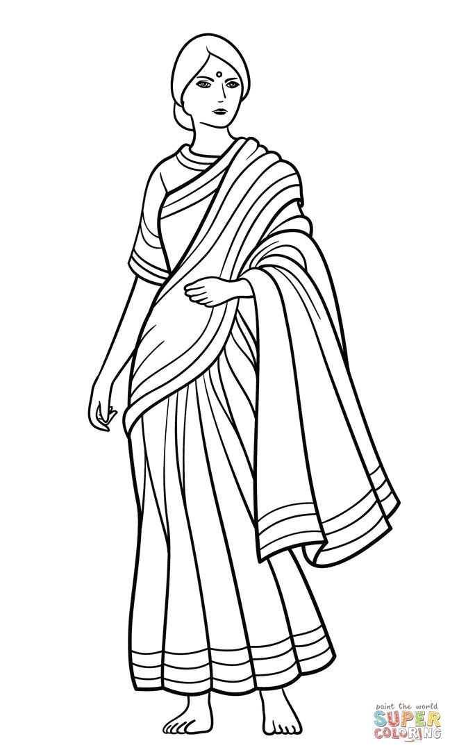 Drawing Of A Girl In Saree Saree Indian Girl Coloring Page D D N D D D N Don D N Dod Saree Coloring