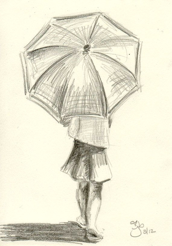 Drawing Of A Girl In the Rain Girl with Umbrella 8×10 Art Print Art Pencil Drawings