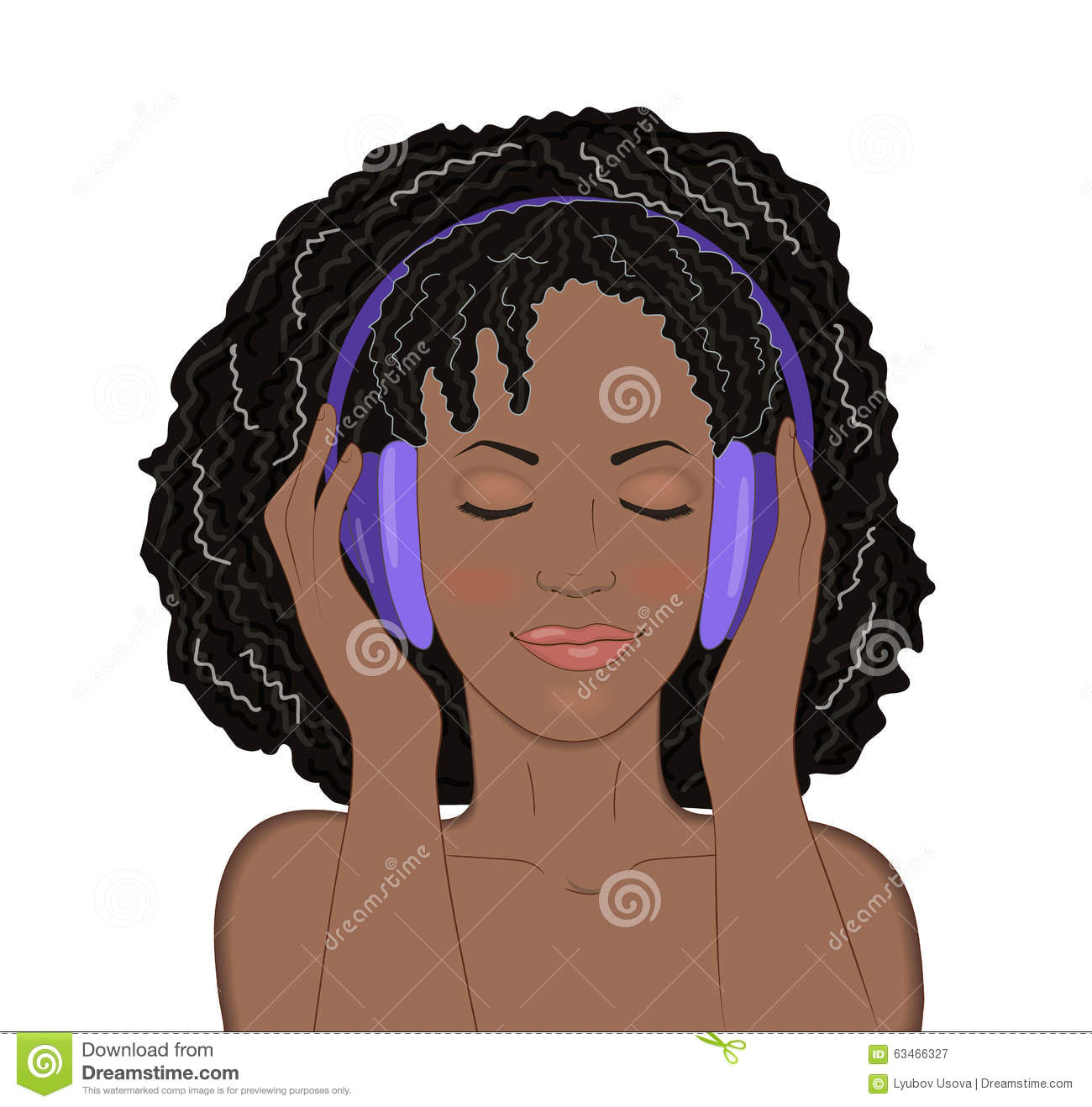 Drawing Of A Girl Listening to Music African Girl with Eyes Closed and A Smile Listening to Music In