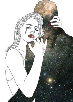 Drawing Of A Girl Looking at the Stars Art Boy Drawing Galaxy Girl Hug Illustration Space