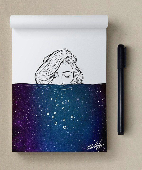 Drawing Of A Girl Looking at the Stars Stars themed Illustrations by Muhammed Salah Illustrations