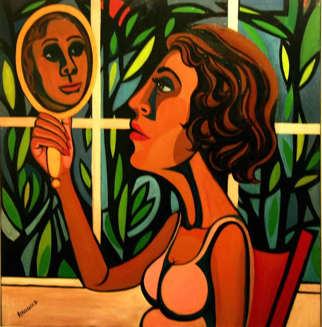 Drawing Of A Girl Looking In the Mirror Faith Ringgold American People Series 16 Woman Looking In A
