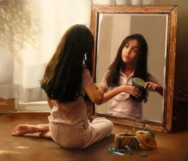 Drawing Of A Girl Looking Into A Mirror Girl at the Mirror Real Painting Pinterest Painting Art and