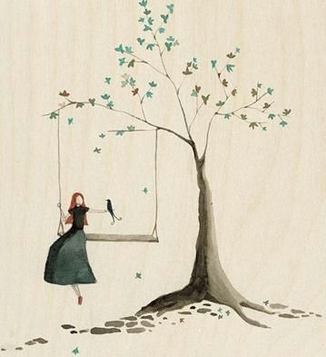 Drawing Of A Girl On A Swing Minimalist Picture Girl On Swing Under Tree Painting