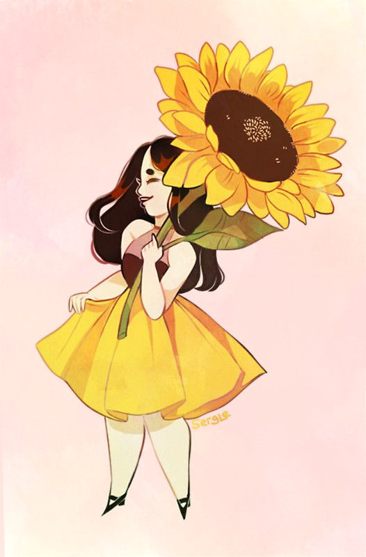 Drawing Of A Girl Painting Sunflower Girl by Sergle Awesome Art Drawings Art Sunflower Art