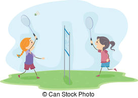 Drawing Of A Girl Playing Badminton Badminton Girls Vector Clip Art Illustrations 432 Badminton Girls