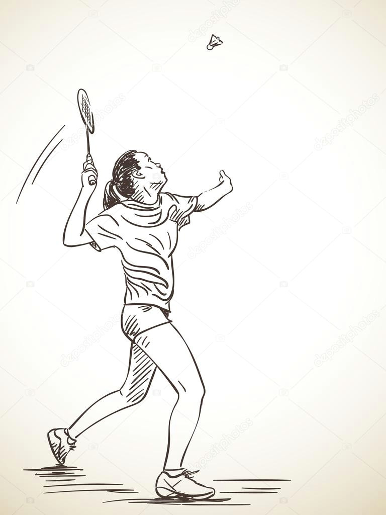 Drawing Of A Girl Playing Badminton Naa Rt Aktivna A Ena Badmintonistka Stock Vektor A C Olgatropinina