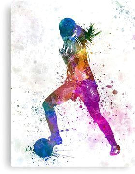 Drawing Of A Girl Playing Girl Playing soccer Football Player Silhouette Canvas Print