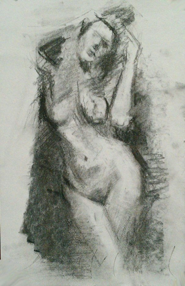 Drawing Of A Girl Realistic Doorway Female Nude Standing Figure Realistic Sketch original