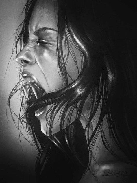 Drawing Of A Girl Screaming Pencil Portrait by Rebecca Blair Girls Pencil Portrait Pencil