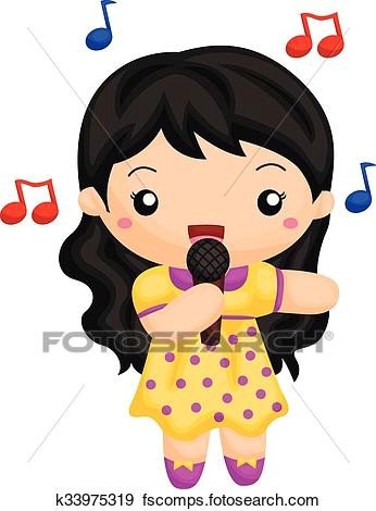 Drawing Of A Girl Singing Clip Art Of Girl Singing A song K33975319 Search Clipart