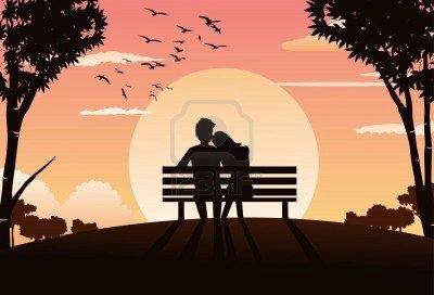 Drawing Of A Girl Sitting On A Bench An Image Of A Couple S Silhouette Sitting On A Park Bench During