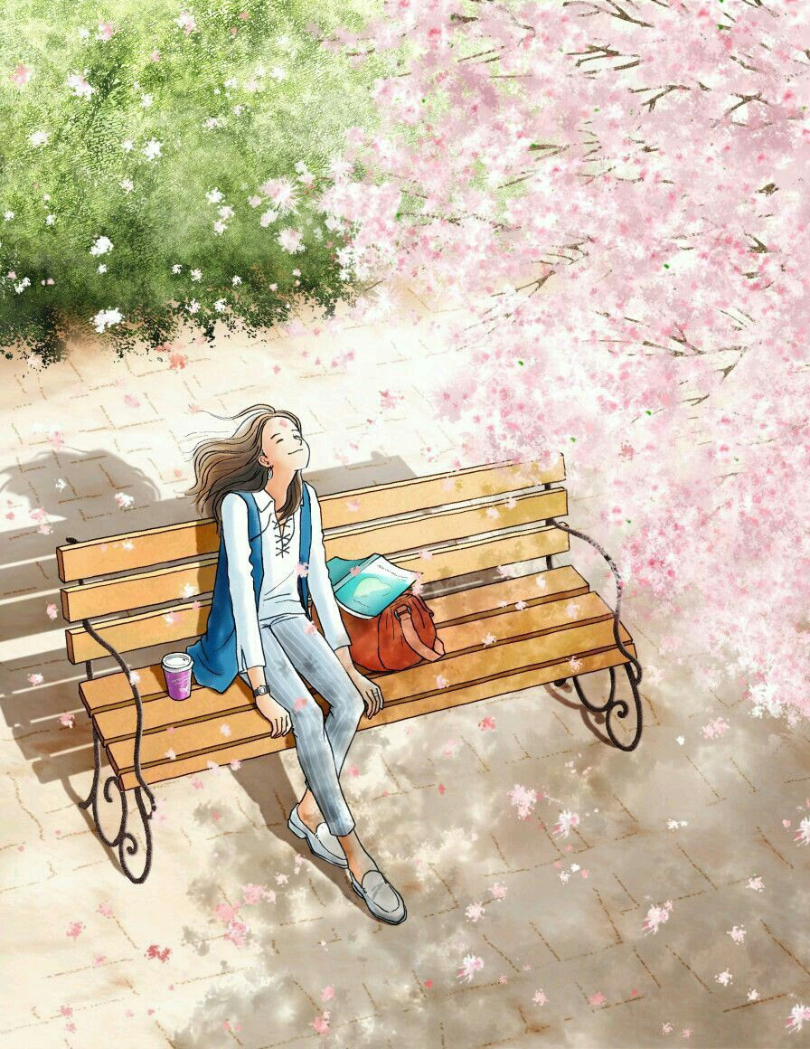 Drawing Of A Girl Sitting On A Bench Wallpaper Anime Drawings Art Illustration