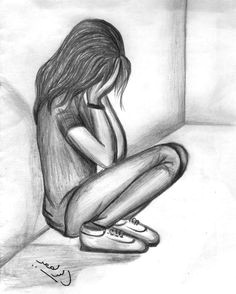 Drawing Of A Girl Sitting Sad Girl Drawing