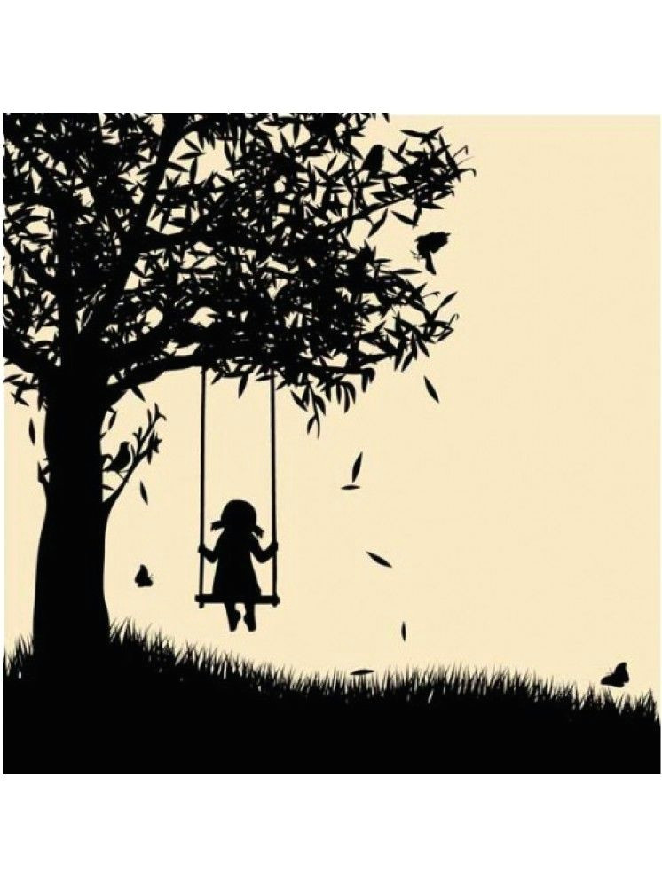 Drawing Of A Girl Sitting Under A Tree Girl On Swing Silhouette Art Inspiration Painting Silhouette