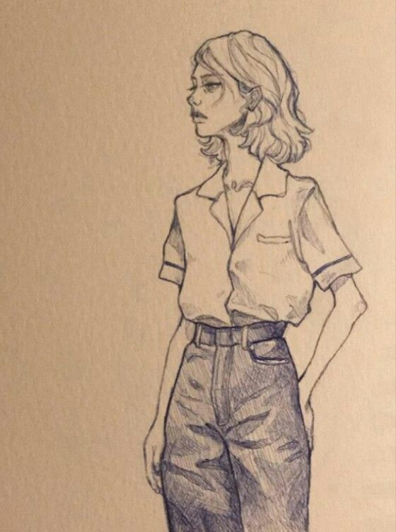 Drawing Of A Girl Standing Alone Girl In Bluejeans Rajz Pinterest Drawings Art Es Art Drawings