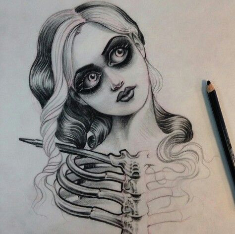 Drawing Of A Girl Tattoo Jason Minauro Skeleton Girl Creepy Tattoo Drawing Pencil