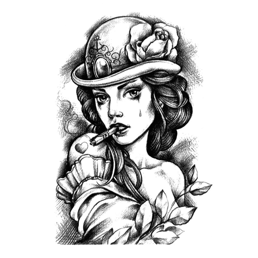 Drawing Of A Girl Tattoo Steampunk Lady Waterproof Temporary Tattoo In 2019 Tattoo