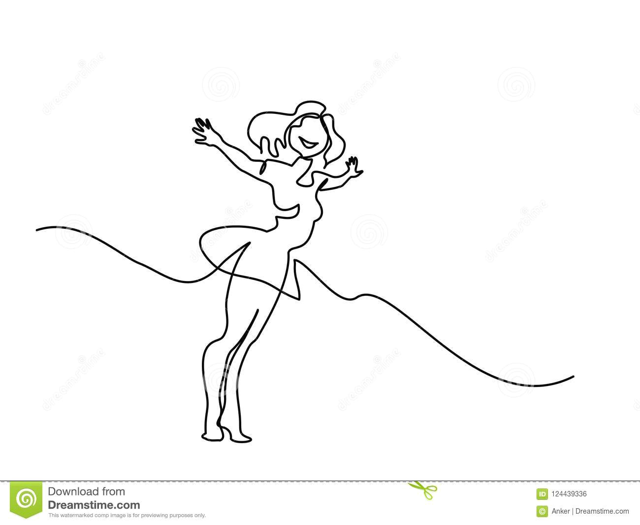 Drawing Of A Girl Turned Around Young Happy Girl Try to Fly Out Stock Vector Illustration Of