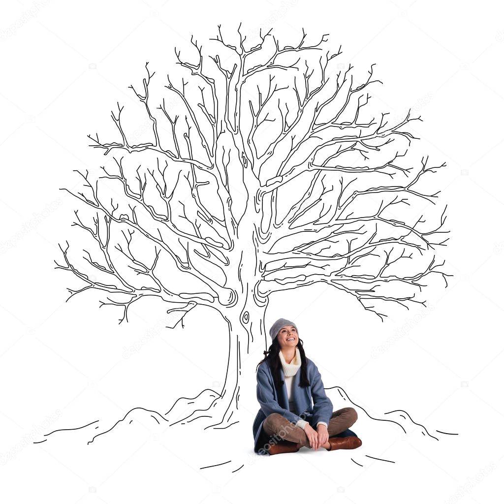 Drawing Of A Girl Under A Tree Beautiful Woman Sitting Under Sketch Of Tree Zdja Cie Stockowe