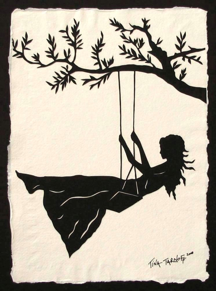 Drawing Of A Girl Under A Tree Girl On A Swing Papercut Hand Cut Silhouette Clip Art
