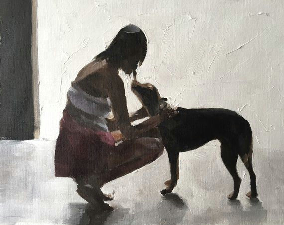 Drawing Of A Girl Walking A Dog Woman Walking Dog Painting Woman Walking Dog Art Print Art Print