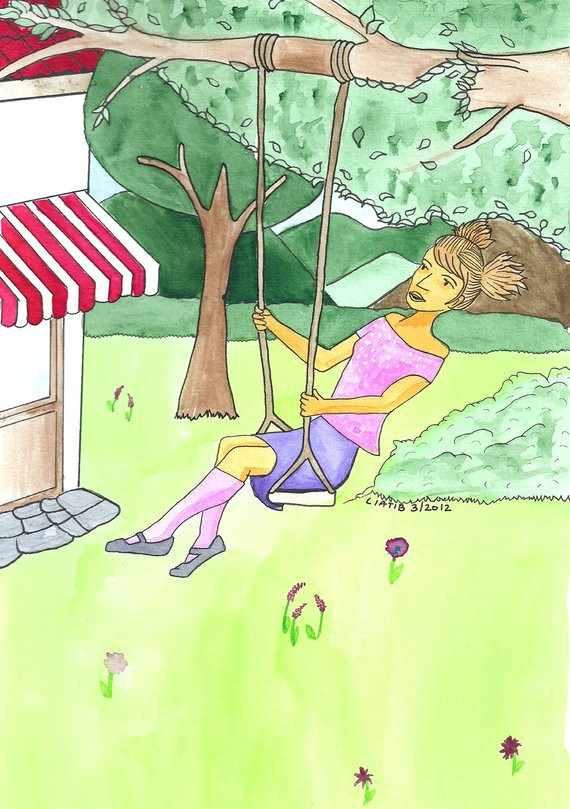 Drawing Of A Girl Watering Plants Swinging Girl Drawing Water Color Illustration Print On A5 Paper
