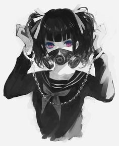 Drawing Of A Girl Wearing A Mask Anime Girls Gas Masks