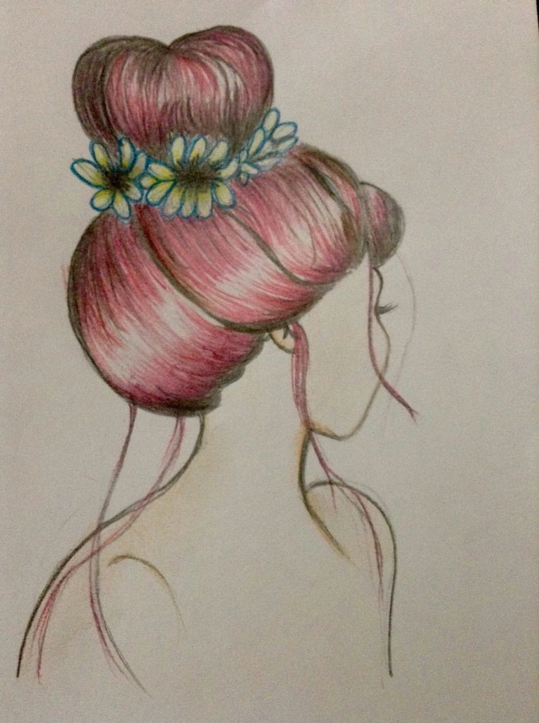 Drawing Of A Girl with A Bun Hair Bun and Flower Drawing by Me Hair Bun Hairbun topknot