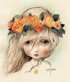 Drawing Of A Girl with A Flower Crown 193 Best Girl Woman with Flowers Images Artist Paintings Pictures