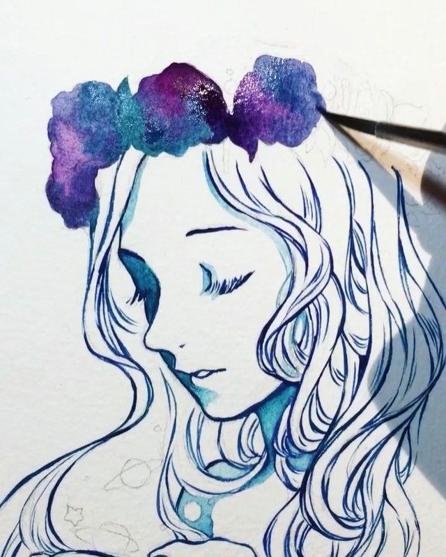 Drawing Of A Girl with A Flower Crown Full Video On My Tumblr Link In Description More Galaxy Flower
