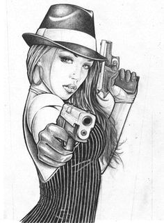 Drawing Of A Girl with A Gun Gangster Girl Gun Violence Police Tattoo Drawings Tattoos