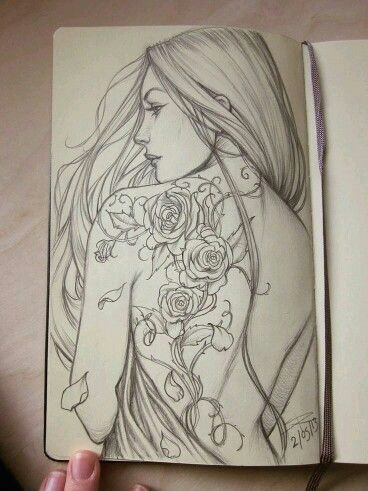 Drawing Of A Girl with A Rose Awesome Roses Draw Art Art Drawings