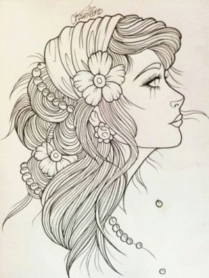 Drawing Of A Girl with Flowers In Her Hair Gypsy Girl Tattoo Sketch I Want to Rock Your Gypsy soul Van