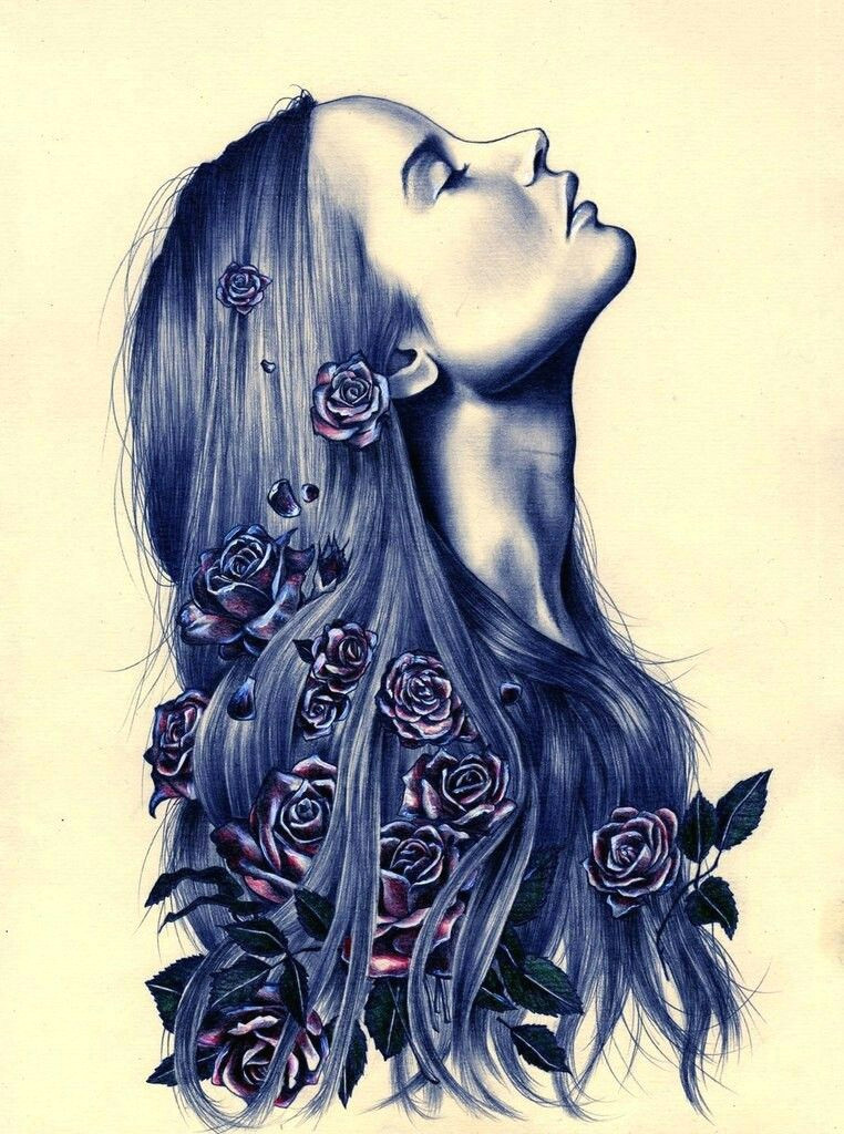 Drawing Of A Girl with Flowers In Her Hair Pin by Richie Trashmouth tozier On Art Pinterest
