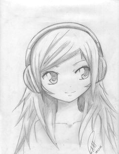 Drawing Of A Girl with Headphones Anime Girl