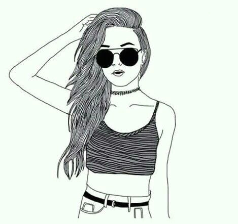 Drawing Of A Girl with Long Hair Tumblr Girl Croptop Choker Sunglasses Drawing Art Draw Pinterest
