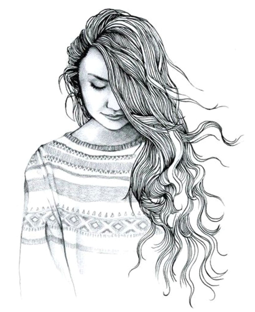 Drawing Of A Girl with Long Wavy Hair Girl with Hair Covering Half Her Face Art In 2019 Drawings Art