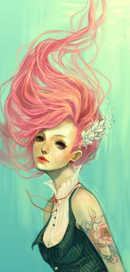 Drawing Of A Girl with Pink Hair Tattoos Red Hair Red Redhead Red Head Copper Copper top