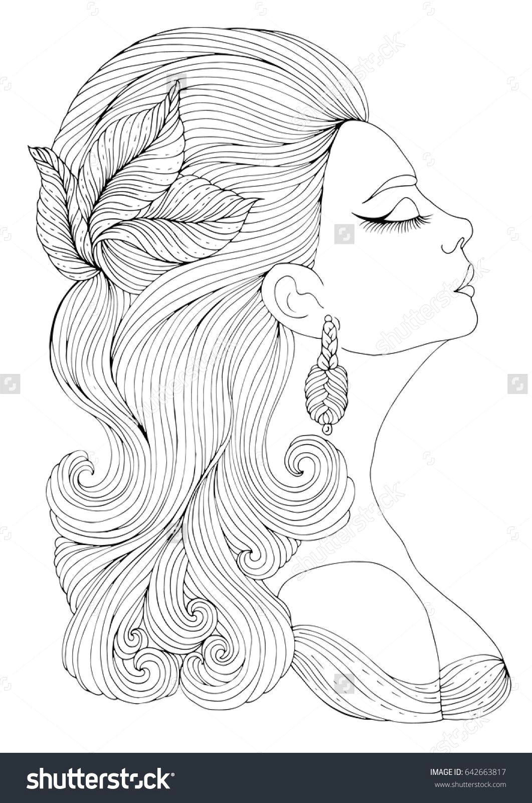Drawing Of A Girl with Wavy Hair Vector Hand Drawn Portrait In Profile Of Elegant Lady In Retro Style