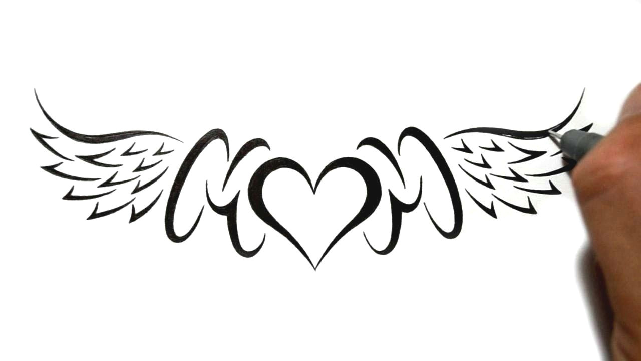 Drawing Of A Heart and Wings Drawing Mom with A Heart and Wings Lowerback Tattoo Design Youtube