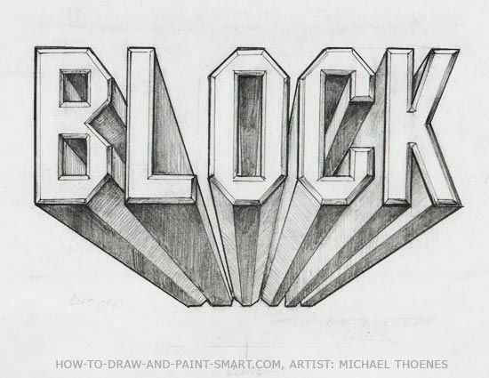 Drawing Of A Heart In 3d 5th Step by Step Printout for Block Lettering In 1 Pt Perspective