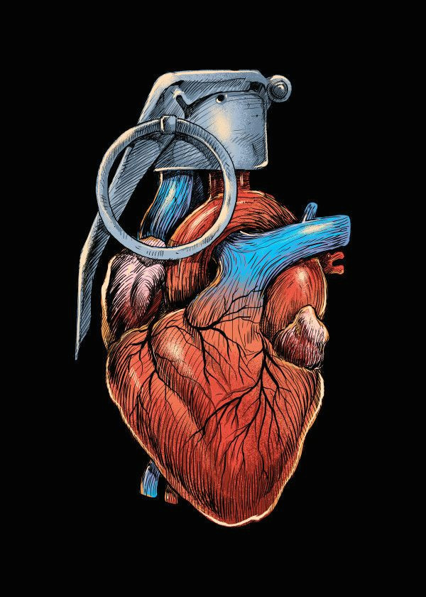 Drawing Of A Heart In 3d Displate Poster Heart Grenade Heart Grenade Love War Carbine