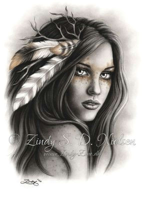 Drawing Of A Indian Girl Nature Girl Spiritual Woman Feather Native Art Print Fantasy Zindy