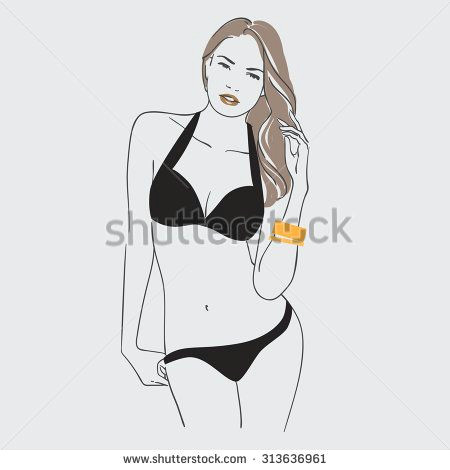Drawing Of A Little Girl Standing Art Background with Standing Beautiful Young Sexy Woman In Black