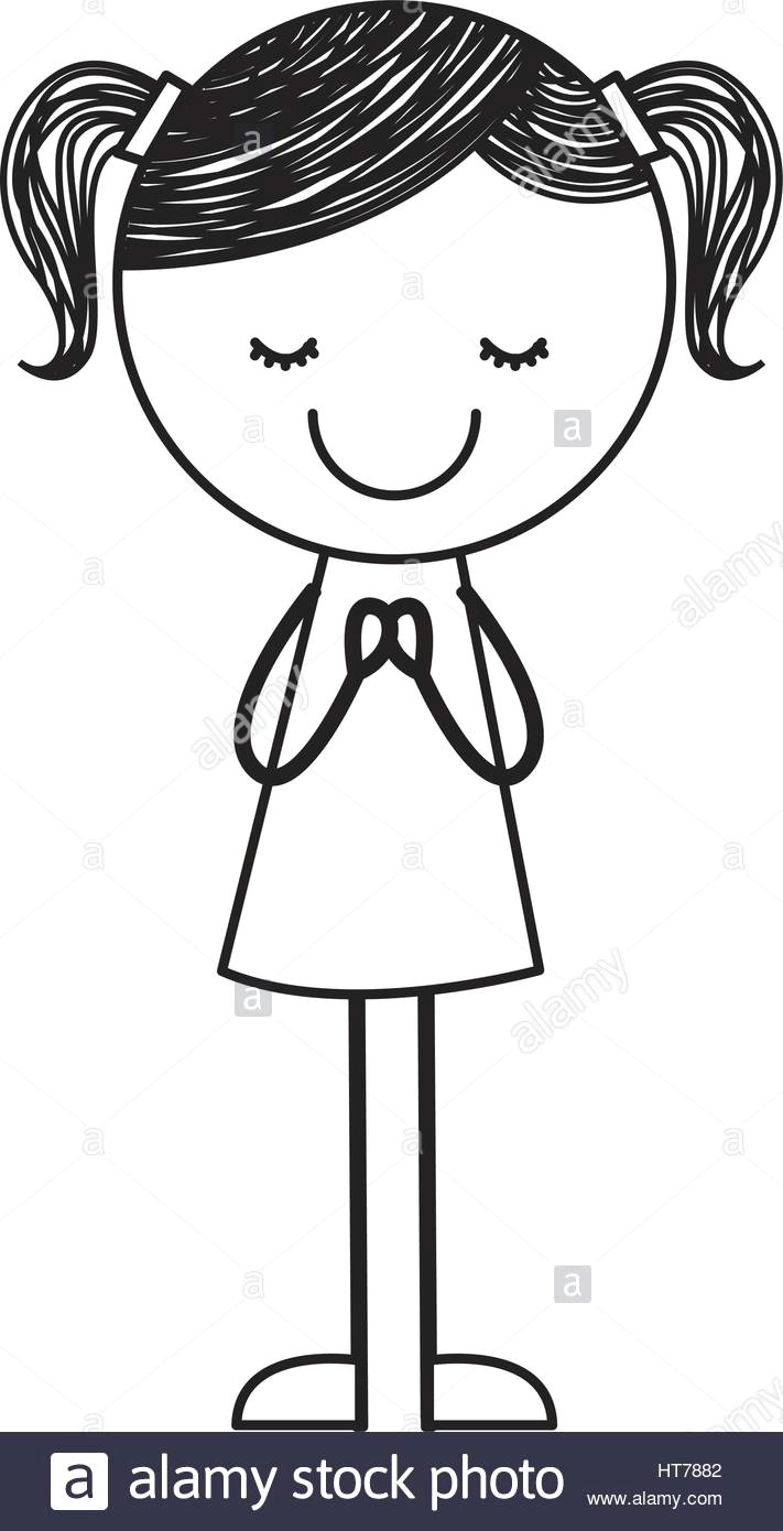 Drawing Of A Little Girl Standing Cute Little Girl Drawing Character Stock Vector Art Illustration