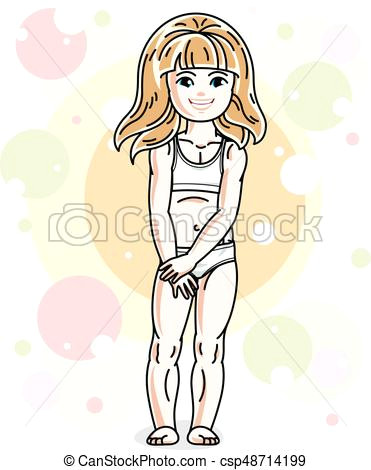 Drawing Of A Little Girl Standing Little Blonde Cute Child In Underwear Standing On Colorful Backdrop