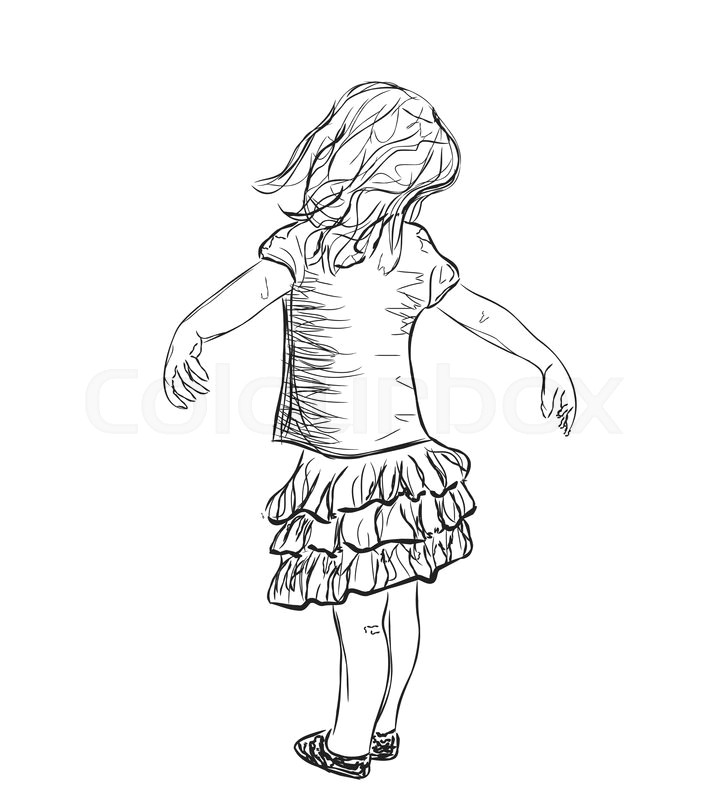 Drawing Of A Little Girl Standing Small Girl In A Dress Baby Standing Stock Vector Colourbox